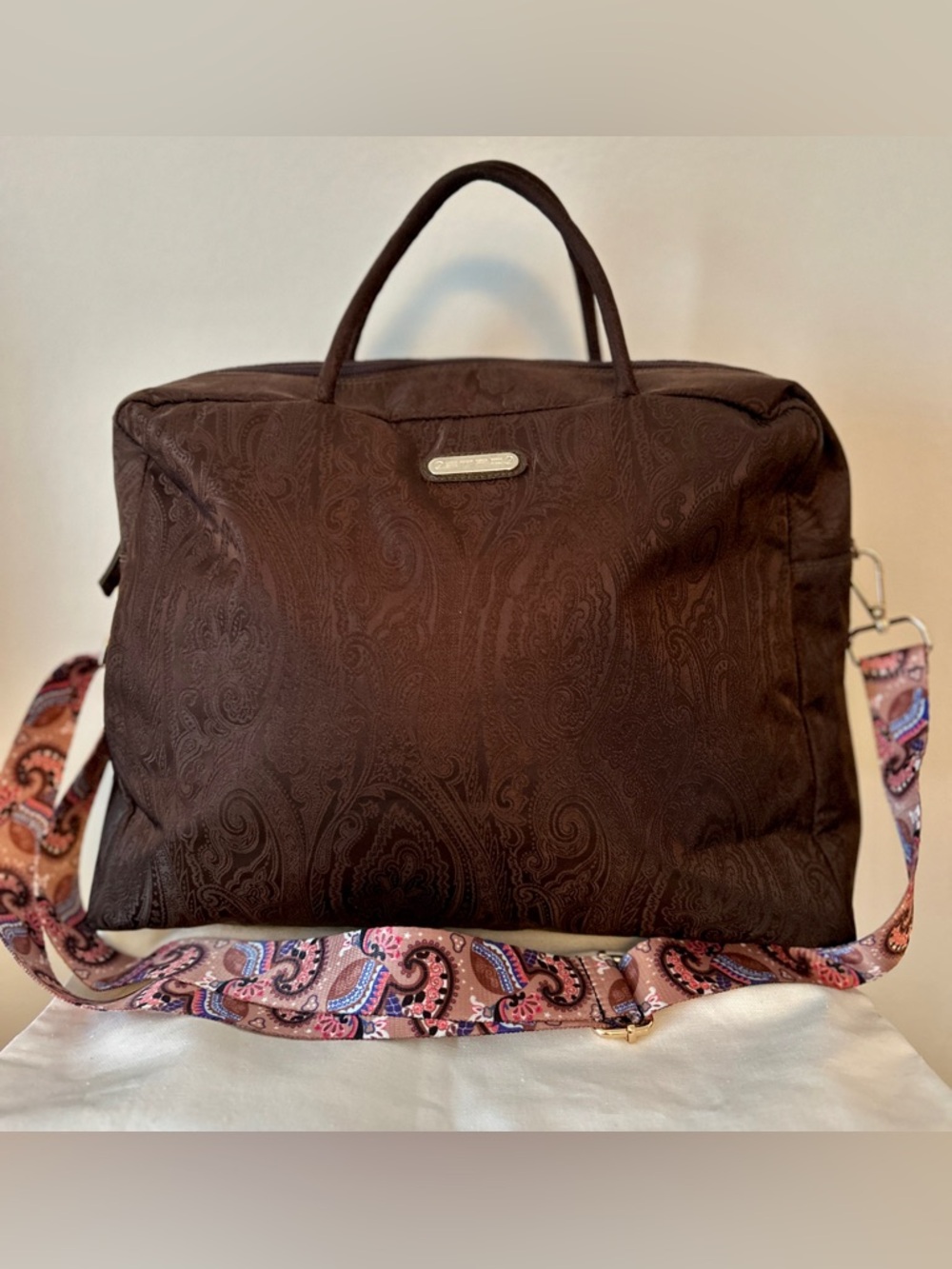 Etro Dark Brown Paisley Weekender with Pink Paisley Strap